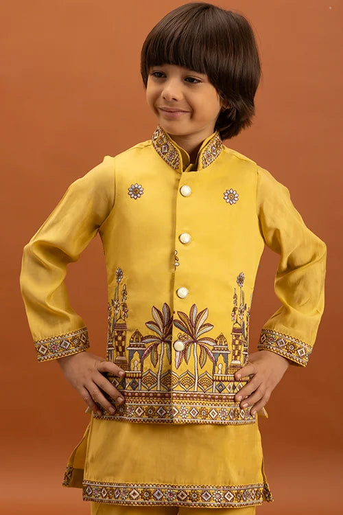 Designer Yellow Koti Kurta Set for Kids Wear Clothsvilla