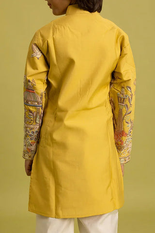 Vantara Style Yellow Kids Kurta Pajama Outfit Clothsvilla
