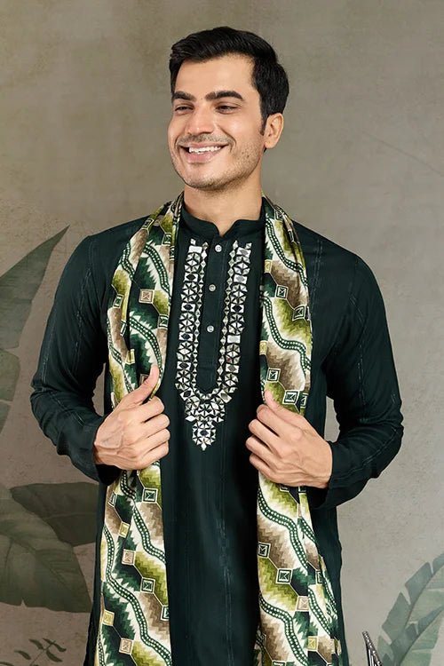 Traditional Green Kurta with Dupatta for Mens Wear Clothsvilla