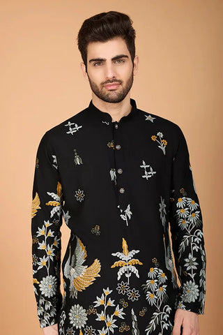 Black Designer Viscose Rayon Men's Kurta Online Clothsvilla