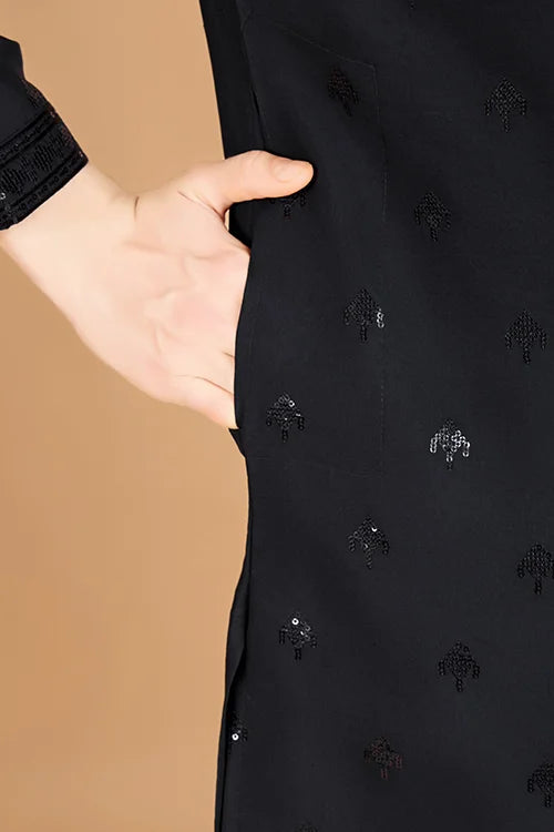 Stylish Black Kurta for Men with Thread Work Design Clothsvilla