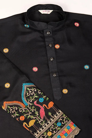 Black Viscose Silk Men's Designer Kurta Clothsvilla