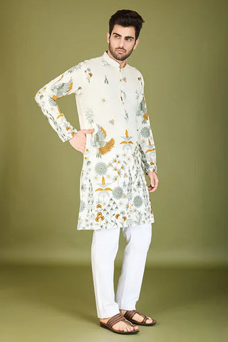 White Viscose Rayon Designer Kurta for Men Clothsvilla