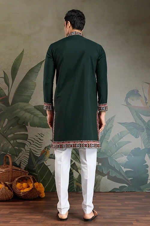 Party & Wedding Green Viscose Silk Kurta for Men Clothsvilla