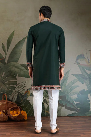 Party & Wedding Green Viscose Silk Kurta for Men Clothsvilla