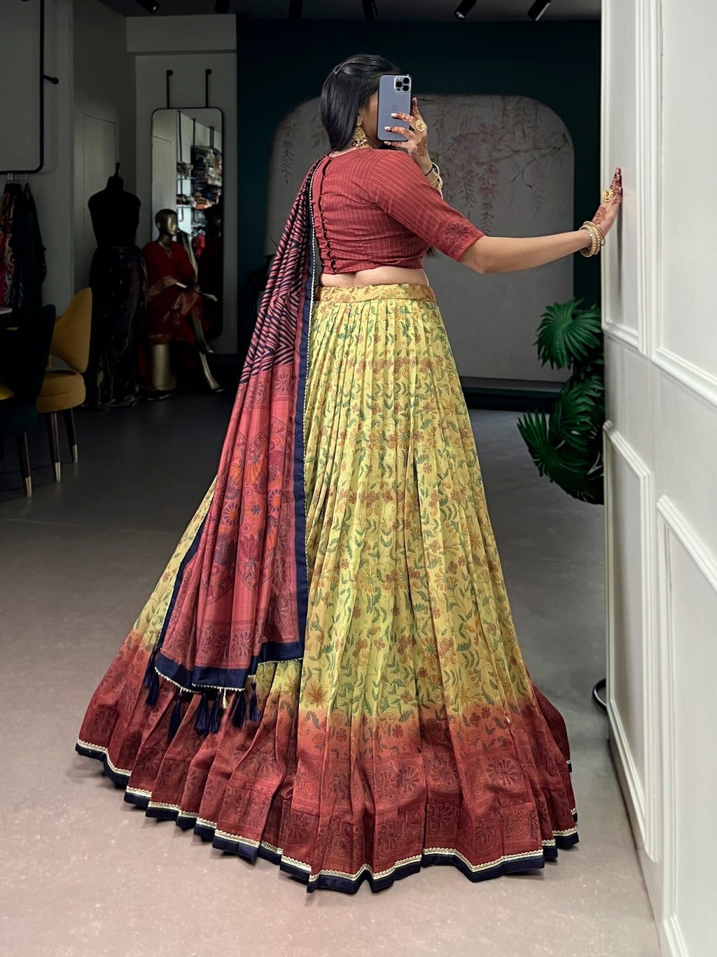 Cream Printed Lehenga Choli with Dupatta ClothsVilla