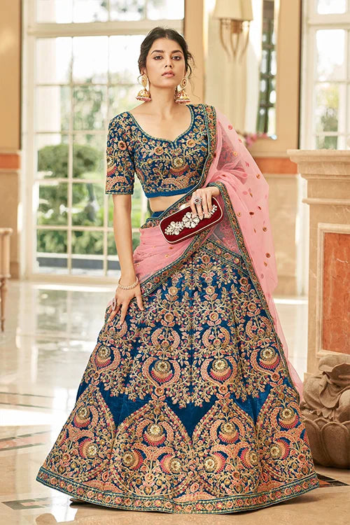 Traditional Velvet Bridal Lehenga Choli with Zari Embroidery Clothsvilla