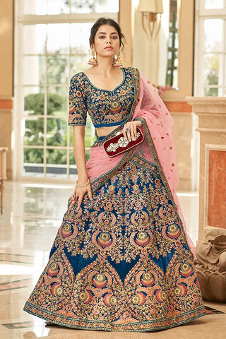 Traditional Velvet Bridal Lehenga Choli with Zari Embroidery Clothsvilla