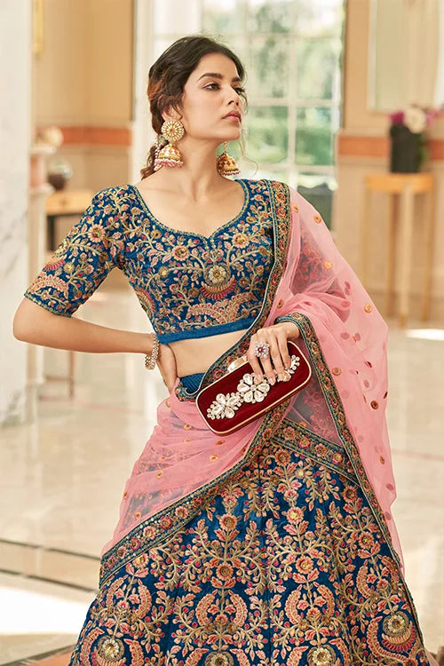 Traditional Velvet Bridal Lehenga Choli with Zari Embroidery Clothsvilla