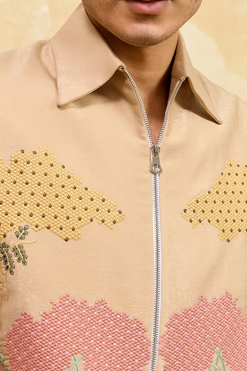 Premium Beige Bomber Jacket Set Special Mens Wear Clothsvilla