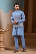 Load image into Gallery viewer, Vibrant Sky Blue Koti Kurta Pajama for Mens Outfits Clothsvilla