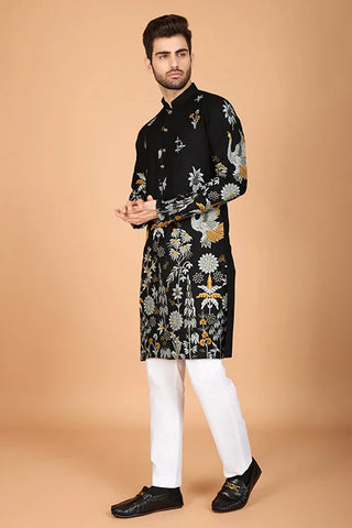 Black Designer Viscose Rayon Men's Kurta Online Clothsvilla