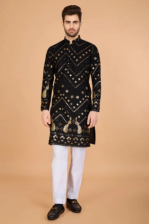 Black Viscose Rayon Men's Kurta  Stylish & Comfortable kurta long Clothsvilla