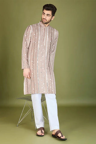 Viscose Rayon Ivery Color Heavy Embroidered Kurta for Men Clothsvilla