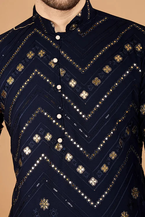 Navy Designer Rayon Kurta for Men  Stylish & Elegant Clothsvilla