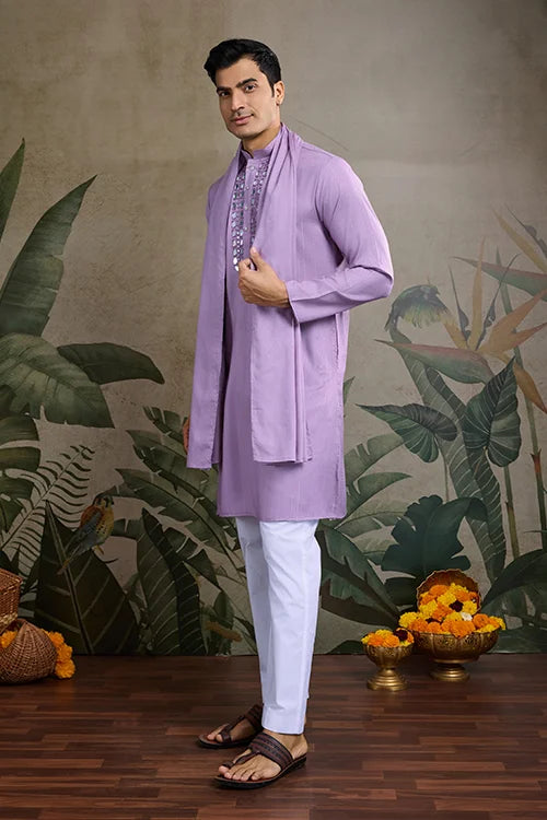 Dusty Pink Mirror Work Kurta for Men - Designer Wear Clothsvilla