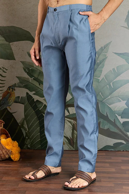 Blue Gray Open Koti Style Full Kurta Pajama Set for Men Clothsvilla