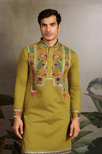 Festive Wear Flourescent Green Embroidered Kurta for Men Clothsvilla