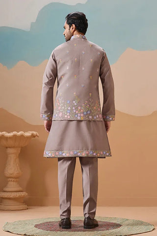 Elegant Grey Embroidered Koti Kurta Pant for Mens Clothsvilla