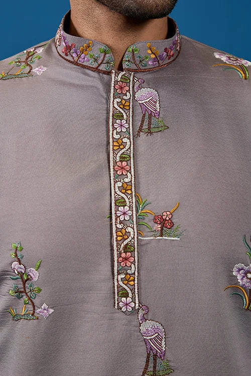 Classy Grey Embroidered Mens Kurta for Wedding Events Clothsvilla