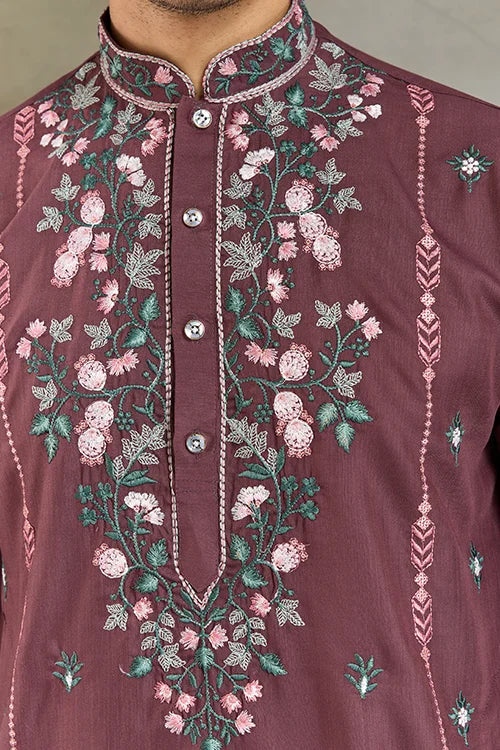 Embroidered Pastel Chocolate Kurta for Men Wear Clothsvilla