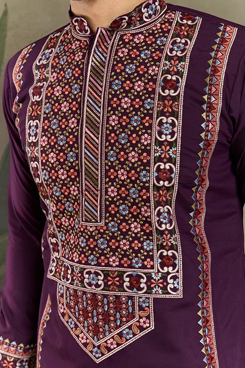 Engagement Special Purple Viscose Silk Outfit Kurta for Men Clothsvilla
