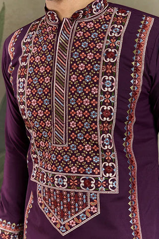 Engagement Special Purple Viscose Silk Outfit Kurta for Men Clothsvilla