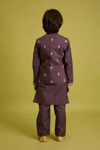 Premium Purple Kids Koti Kurta Pajama Set for Wedding Style Clothsvilla