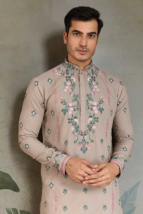 Ivory Color Embroidered Kurta Pajama for Men Clothsvilla