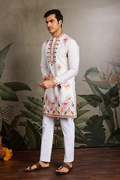 Classy Look Festive Occasion White Kurta for Mens Clothsvilla