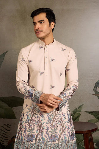 Beige Embroidered Work Beautiful Kurta for Men Clothsvilla