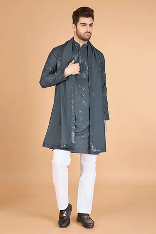 Designer Grey Sequence Embroidered Gents Kurta Clothsvilla