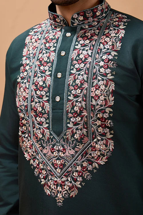 Perfect Green Festival Special Kurta with Dupatta for Mens Clothsvilla