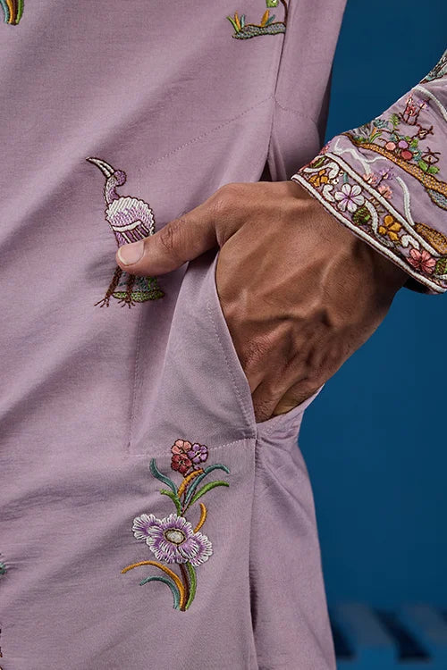 Heavy Embroidered Dusty Pink Kurta for Men Clothsvilla