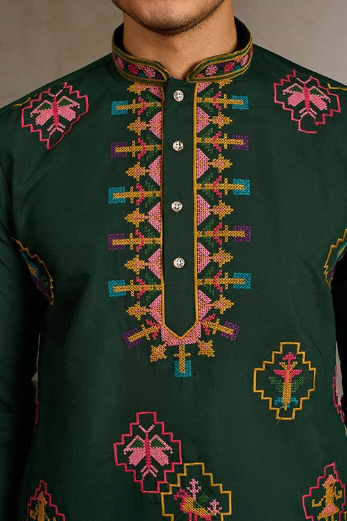 Embroidered Look Wedding Green Kurta for Men Clothsvilla