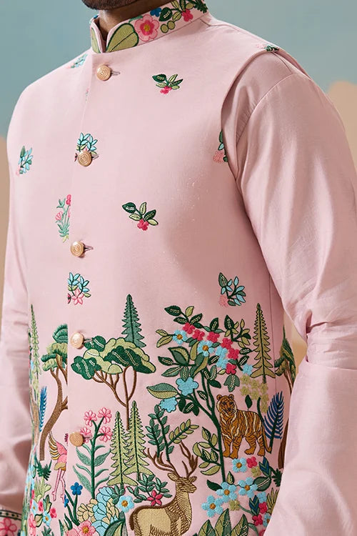 Classy Light Pink Mens Koti Kurta for Wedding Celebrations Clothsvilla