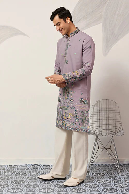 Traditional Purple Wedding Kurta for Mens Wear Clothsvilla