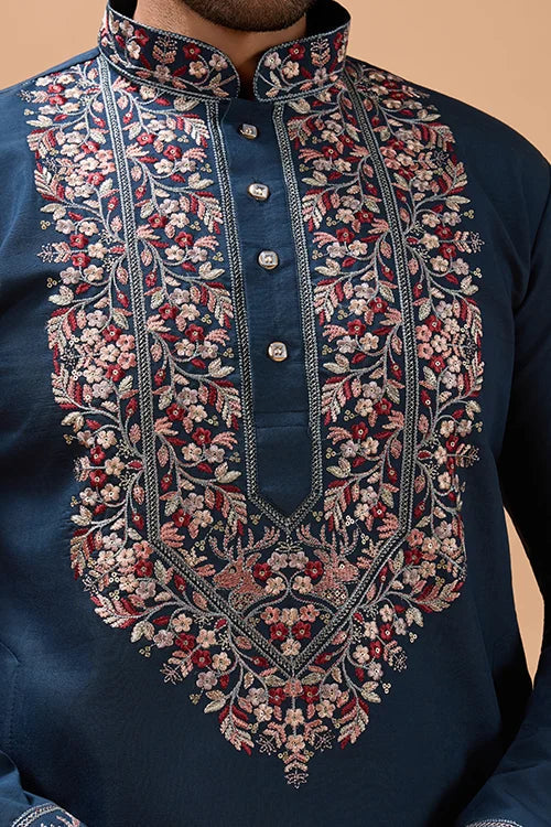 Elegant Teal Blue Kurta with Dupatta for Mens Wear Clothsvilla