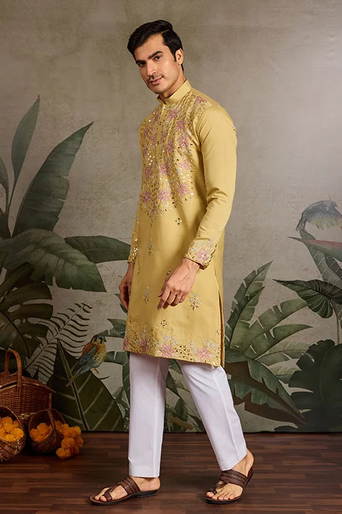 Haldi Special Outfit Mirror Work Mens Kurta Set Clothsvilla