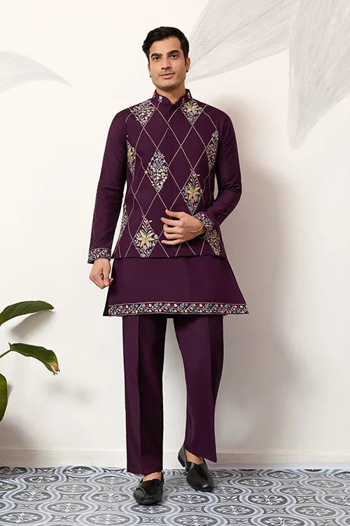 Premium Purple Koti Kurta Pajama for Wedding Wear Clothsvilla