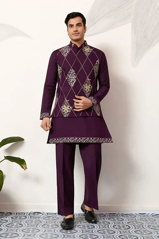 Premium Purple Koti Kurta Pajama for Wedding Wear Clothsvilla
