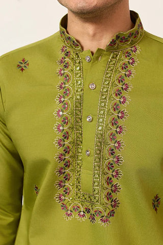 Classic Wedding Fluorescent Green Mens Wear Kurta with Dupatta Clothsvilla