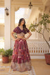 Load image into Gallery viewer, Russian Silk Wine Lehenga Choli Set: Foil Print, Can-Can Flair ClothsVilla
