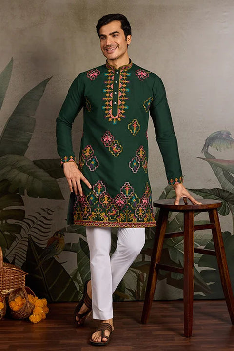 Embroidered Look Wedding Green Kurta for Men Clothsvilla Main image