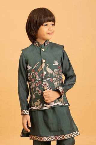 Party & Wedding Special Stylish Green Koti Kurta Set for Kids Clothsvilla