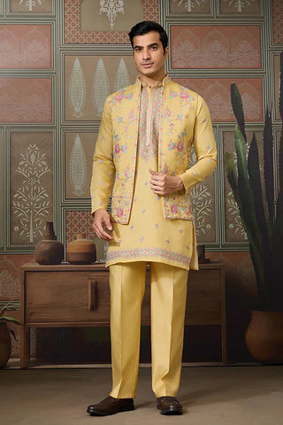 Trending Yellow Haldi Ceremony Koti Kurta for Men Clothsvilla