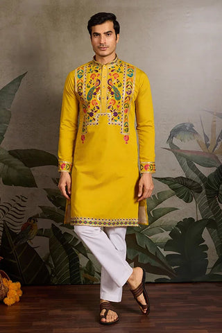 Haldi Special Yellow Embroidered Kurta for Men Clothsvilla