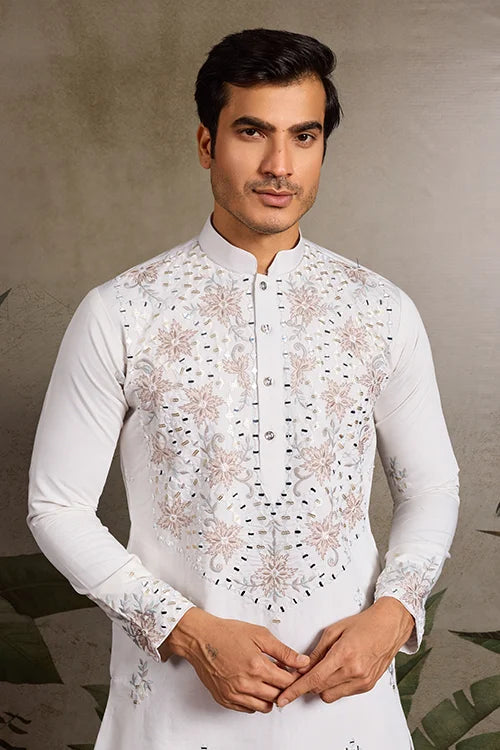 Classic White Mirror with Embroidered Work Kurta for Weddings Clothsvilla