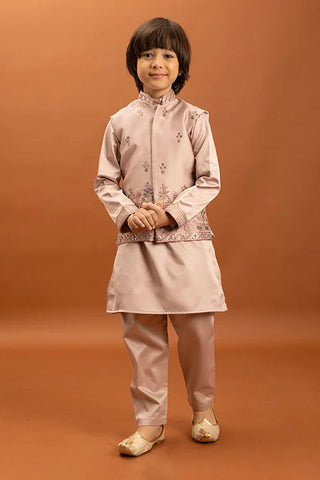 Wedding Special Peach Mirror Work Koti Kurta for Boys Clothsvilla