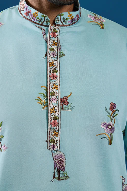 Wedding Celebration Elegant Sky Kurta for Mens Wear Clothsvilla